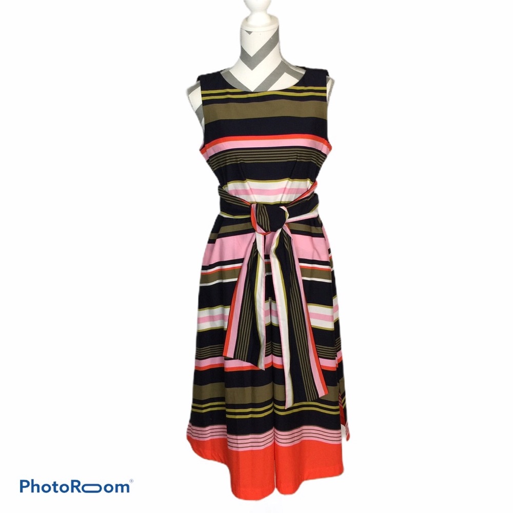 Ann Taylor Dress Multicolored Striped Pockets Med